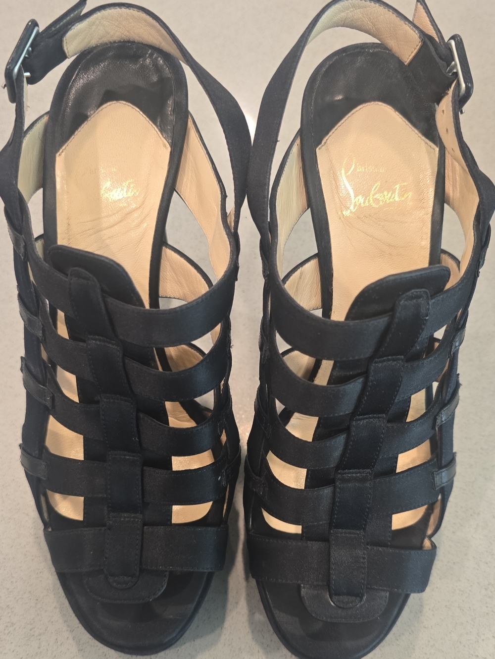 Christian Louboutin Paquita 120 Crepe Black Strappy Cage Heels